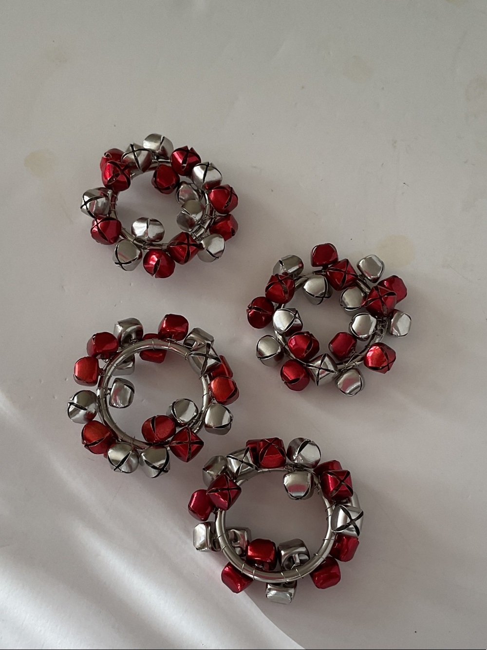 Festive Red & Silver Jingle Bell Napkin Ring Set of 4